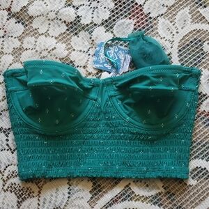 Free people intimately smoked nwt green corset bra size XS
